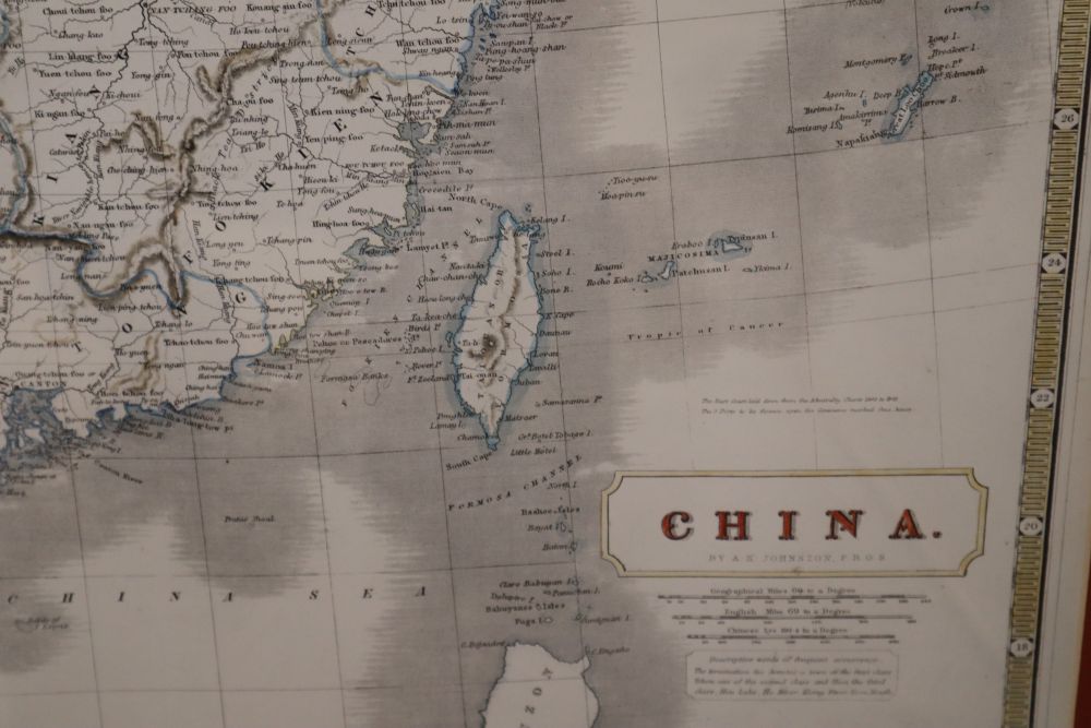 After Day & Son, pair of colour prints, View of Hong Kong and the Town of Victoria, overall 23 x 78cm and a map of China